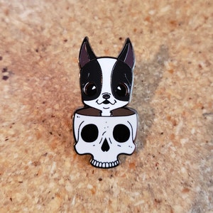 Boston terrier gift, boston terrier pin, boston terrier in a skull, Halloween pin, boston terrier Halloween, enamel pin, Halloween gift