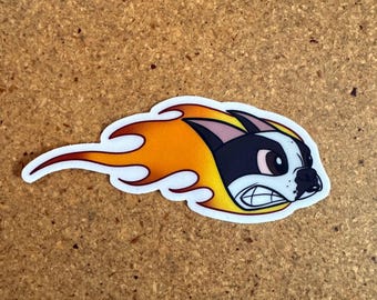 Boston terrier vinyl sticker, boston terrier stickers, boston terrier gift, dog stickers,car stickers, 4 inch stickers, Boston terrier flame