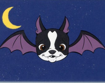 Boston terrier bat, Boston Terrier art, halloween vintage, Dog art magnet, Boston terrier gift, halloween decor, home decor, bat art