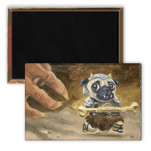 Pug dog art magnet sci fi dog art, pug gift, pug lover art, space wars