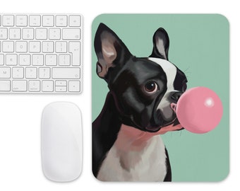 Boston terrier blowing bubble Mouse pad, boston terrier gift, boston terrier mouse pad bubble gum