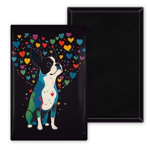 Boston terrier cute dog art magnet, Boston terrier gift,boston terrier hearts, boston terrier cute graphic style dog art, folk art