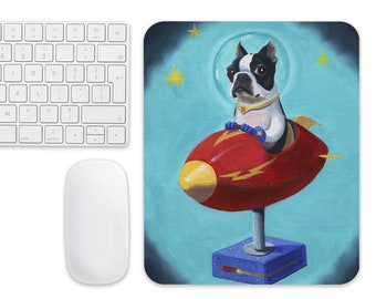 Boston terrier Mouse pad, boston terrier gift, boston terrier art mouse pad, boston terrier lover, boston terrier fun, rocket boston terrier