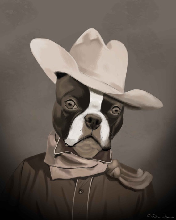 Boston Terrier Gift, Old West Boston Terrier Art, Print by Brian