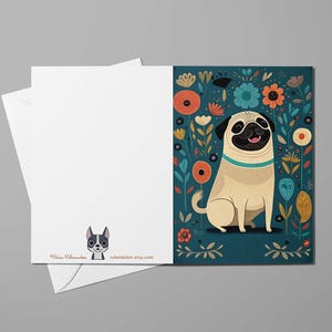 Mops Karte, Grußkarten, Freundliche Grüße, Mops Grußkarten, Hund Blanko-Grußkarte, Mops Geschenk, Kartensets anpassbar