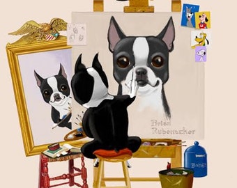 Boston Terrier Triple Self Portrait, Boston terrier gift, boston terrier artist, boston terrier art, boston terrier wall art decor