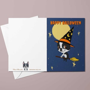 Boston terrier card, Halloween cards, boston terrier greeting cards, dog Halloween card, boston terrier gift, card sets, witch
