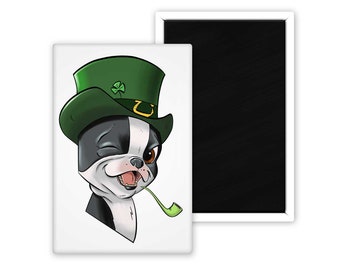 Boston Terrier gift, Irish Hat Cute Dog Art Magnet, boston terrier art , boston terrier decor, fridge magnet