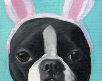 Boston terrier gift,Boston Terrier Easter bunny, dog art bunny ears, Boston Terrier wall home decor, boston terrier wall art print