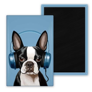 Boston terrier cute dog art magnet, Boston terrier gift,boston terrier cute style, boston terrier wearing headphones graphic style dog art