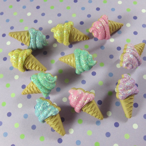 Assorted Colors Glitter Soft Cream Cone Novelty Buttons