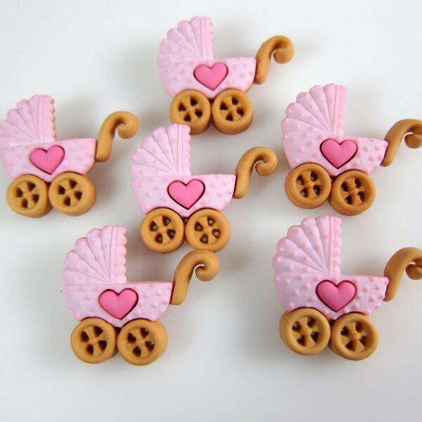 Pink Baby Girl  Pram Buggy Carriage Novelty Buttons