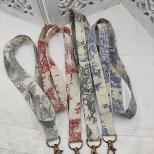 Cordão de pescoço de algodão Toile de Jouy: porta-chaves pastoral francês