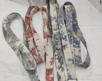 Cordón para el cuello de algodón Toile de Jouy - Llavero - Escena pastoral francesa - En 4 colores - Hecho a mano en Francia - Okeo Tex - Trabajo, escuela y oficina