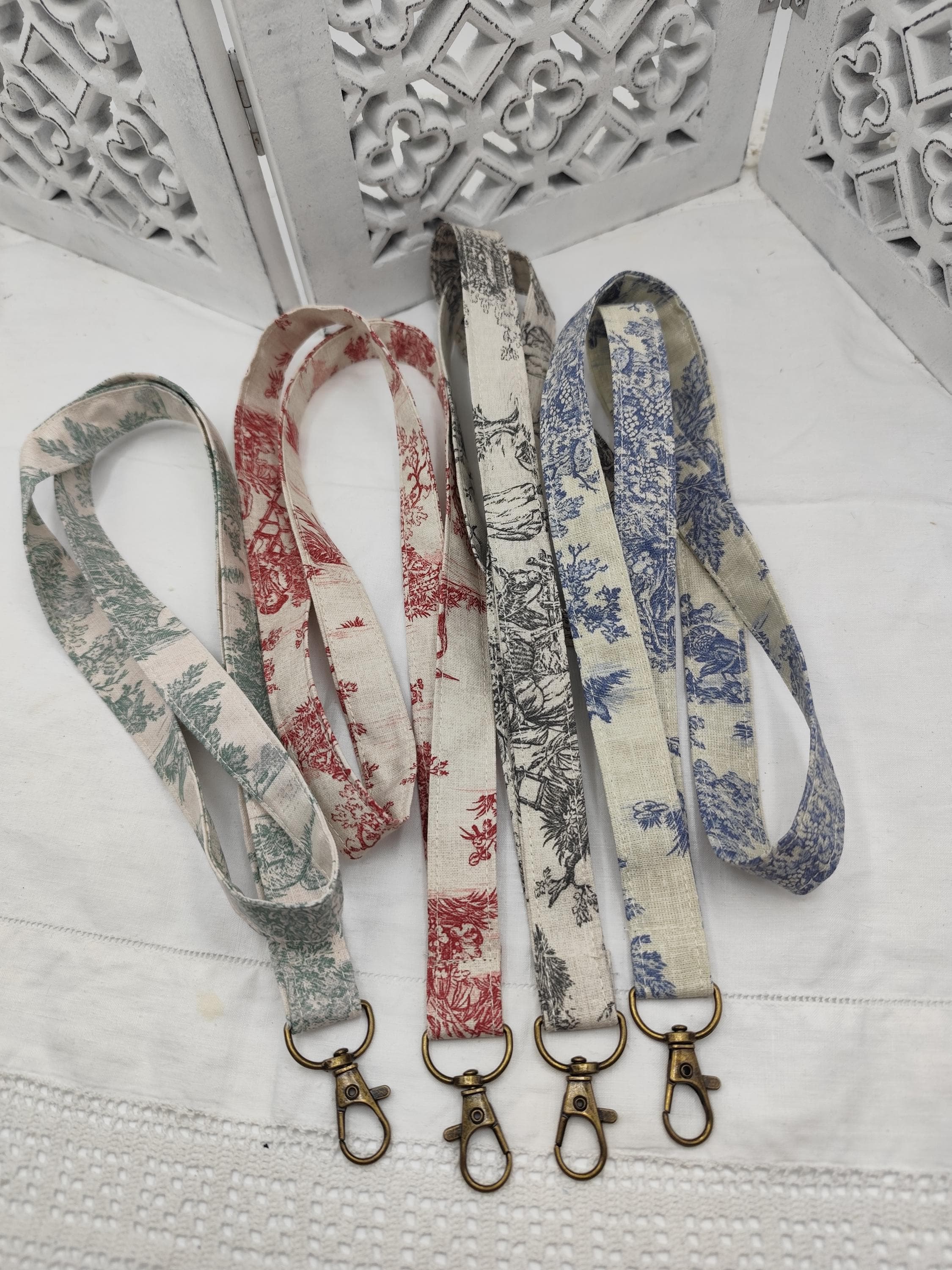 Toile de Jouy Cotton Neck Lanyard: French Pastoral Key Holder