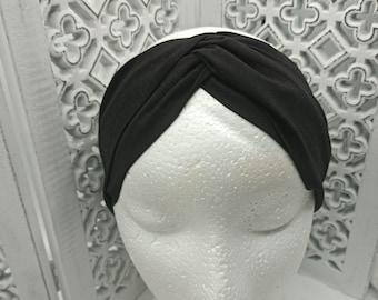 Black Fine  Soft Cotton -Twist Knot Turban Headband - 100% Cotton - Handmade