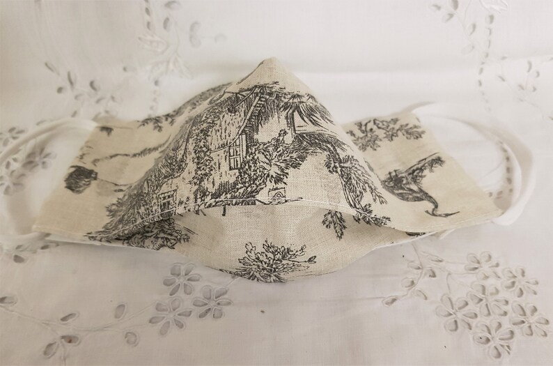 3D Face Mask Toile De Jouy Anthricite Grey Red or Blue on Etsy