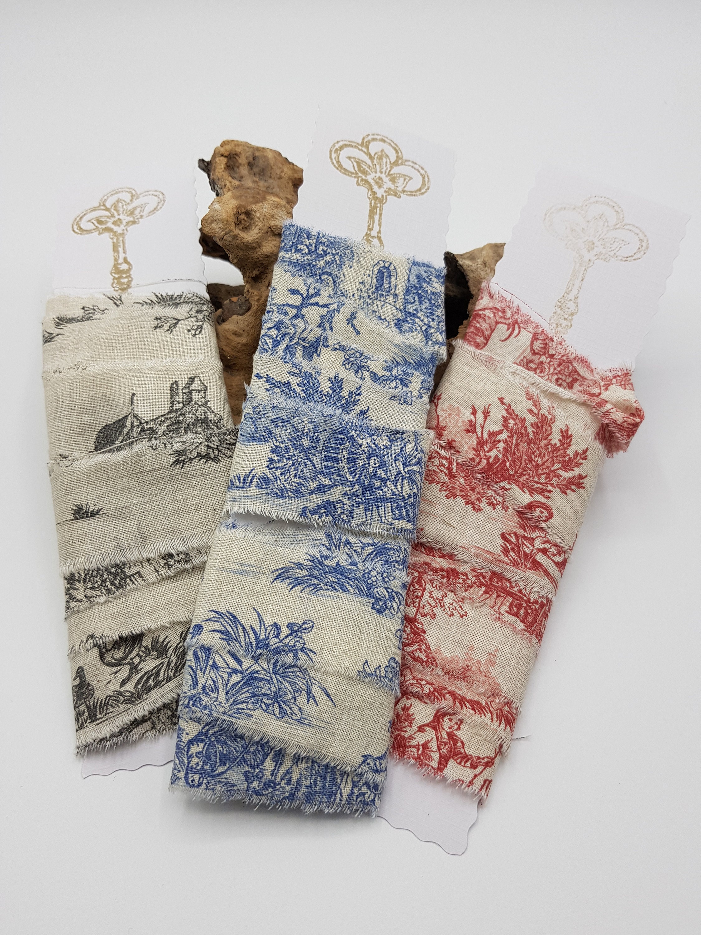 Toile De Jouy Cotton Ribbon Strips 2 Mts Each of Red Blue Etsy UK