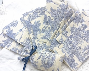 Medium Sachets - Blue  Toile de Jouy - French Country -Wedding Favours- Baby Shower - Baptism - 10 Sachets - Handmade