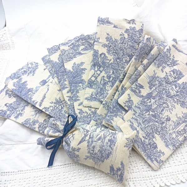 Medium Sachets - Blue  Toile de Jouy - French Country -Wedding Favours- Baby Shower - Baptism - 10 Sachets - Handmade