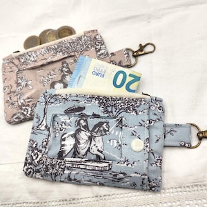 Monedero con foto, monedero, bolsa con cremallera, pase de autobús con estampado inspirado en Toile de Jouy, trajes de época, cierre para llaves, bolso o cordón.