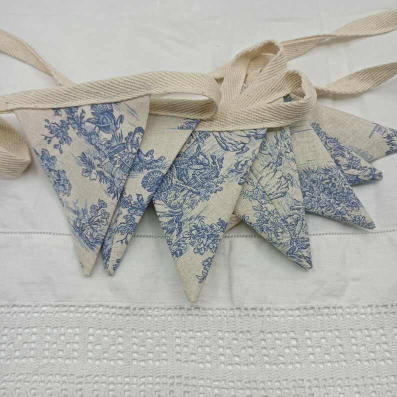 Toile de Jouy Blue Bunting 2mts length 7 Flags Party Bunting Handmade image 6