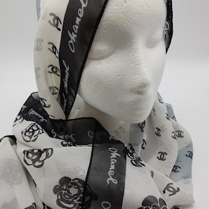 Chanel White Black Coco Chanel Silk Scarf Hair Scrunchie – The Millionaires  Closet