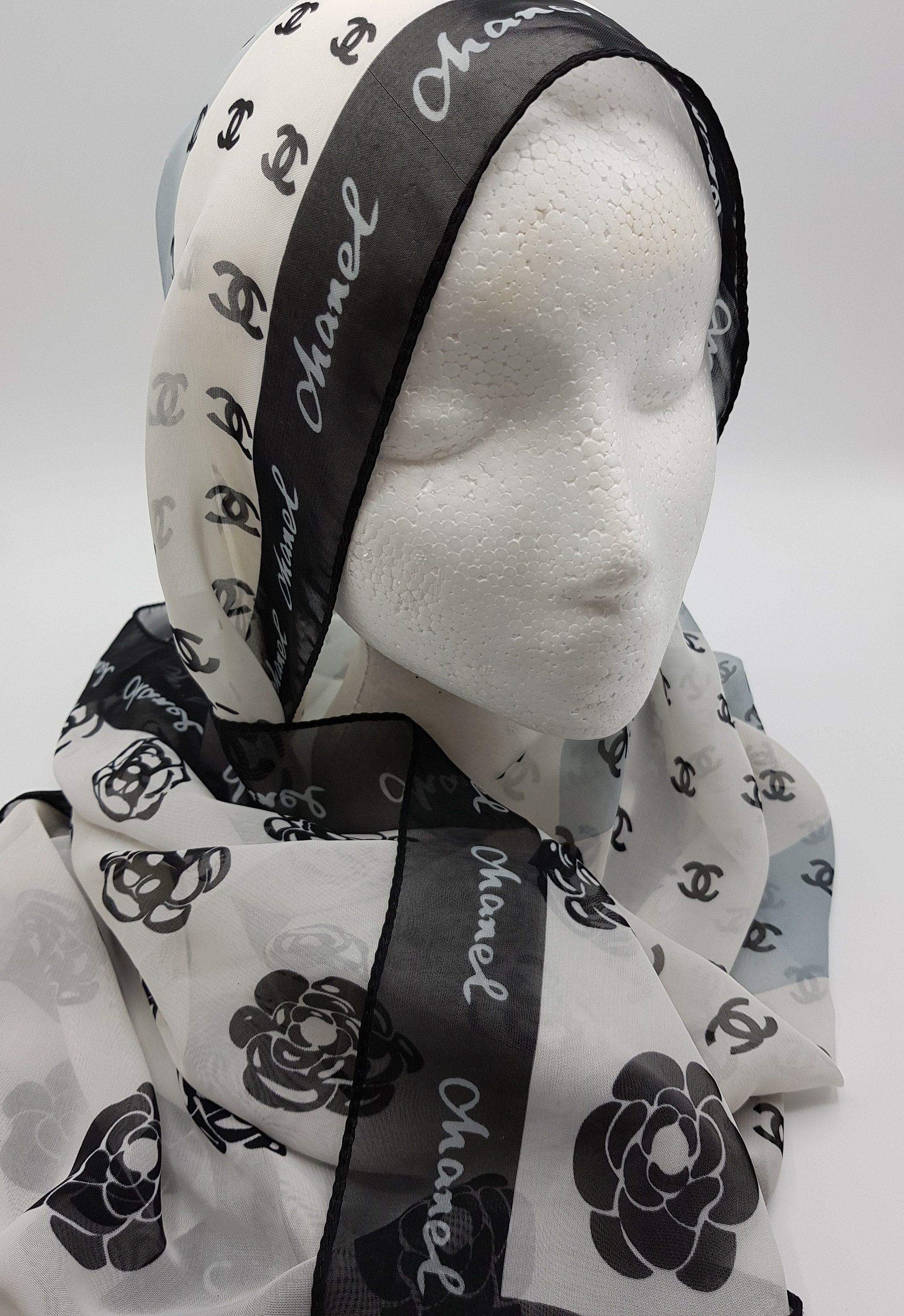 black white chanel scarf