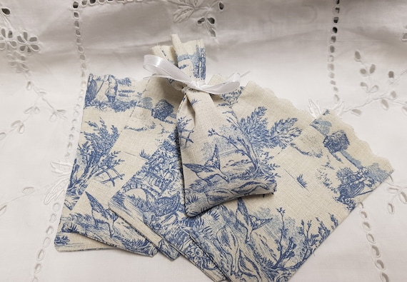 Mini Sachets Blue Toile De Jouy cotton french Country Pastoral