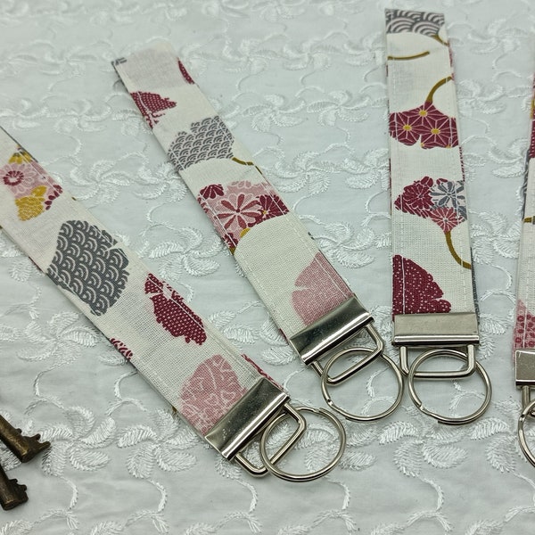 Ginkgo Leaf Lanyards -  White with Pink - Red and Grey Ginkgo leaves - Handmade - Key Holder - Wrist Strap -Last 4