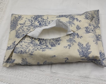 Blue Toile de Jouy Tissue Holder Cover: Handmade French Pastoral Decor