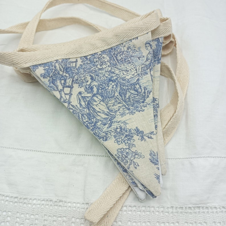 Toile de Jouy Blue Bunting 2mts length 7 Flags Party Bunting Handmade image 4