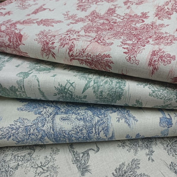 Echantillon en coton Toile de Jouy - Scène pastorale française - Oeko Tex - Feuille de format A4