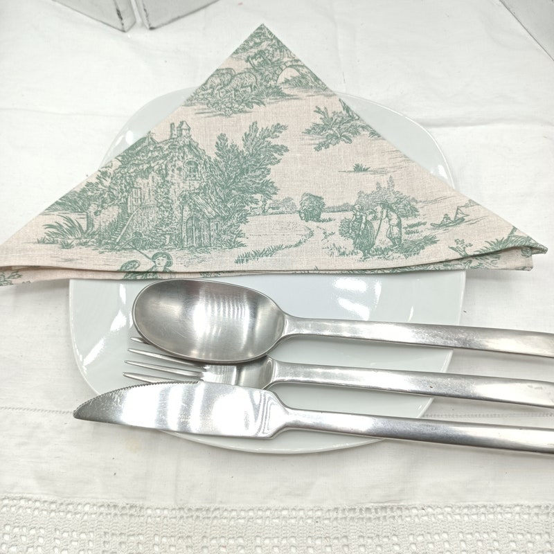 Cloth Napkins - Toile Green  Set of 2 main image 1