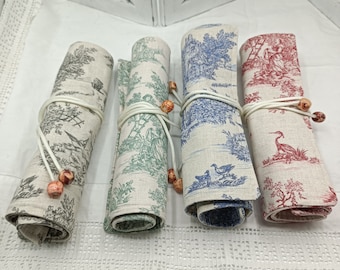 Handmade Paint Brush Roll – Artist Tool Organizer – Travel Art Supply Case – Gift for Art Student - Toile de jouy