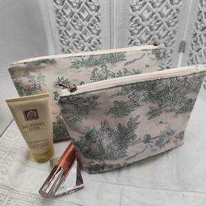 Toile de Jouy - Zwei Größen - Zwei Größen - Reißverschlussbeutel- - Kulturbeutel - Handgemacht - Kosmetiktasche