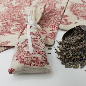 Red Toile de Jouy Mini Sachets: French Country Favors - Set of 10