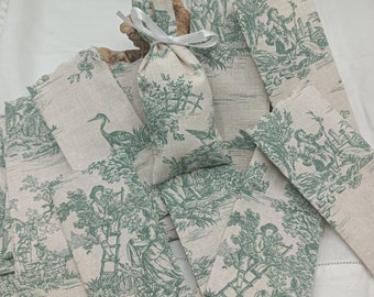 Green Toile de Jouy Mini Sachets: French Country Wedding Favors (Set of 10)