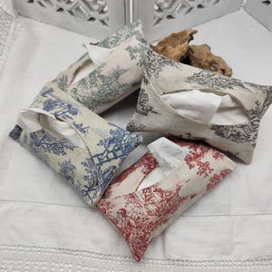Taschentuchhalter in Toile de Jouy-4 Farben - Reise-Geldbeutelgröße - Handgemacht in Frankreich -Lagerfüller-Kleines Geschenk-Französisch Pastoral Toile