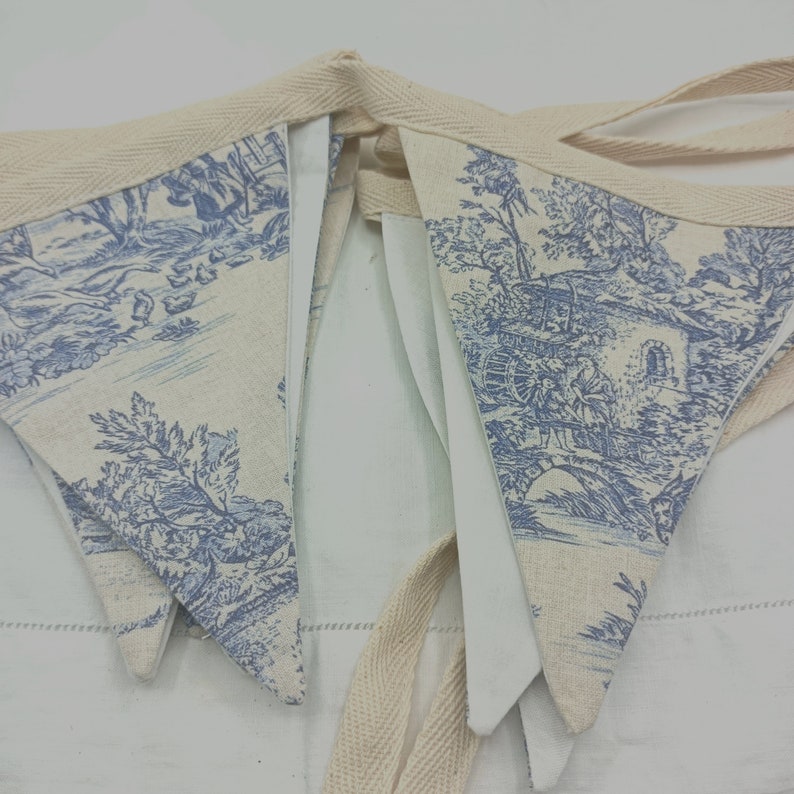 Toile de Jouy Blue Bunting 2mts length 7 Flags Party Bunting Handmade image 3