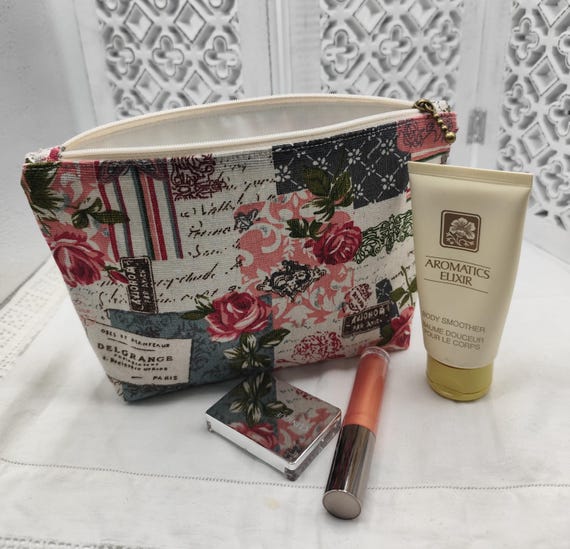 Kulturtasche Kosmetiktasche Rosen und Schmetterlinge Leinen