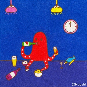 8×8 Art Print -Octopus&#39; life / Hearty Drinker-