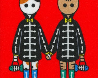 5×7 Art Print -Skeleton Cats-