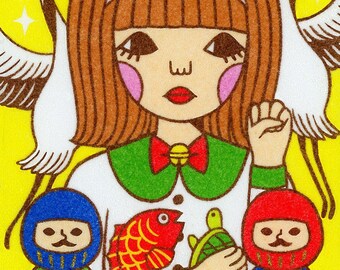 13×2 Kunstdruck -Katzen Mädchen -