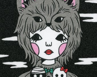 5×7 Art Print -Moonlit Wolf Girl-