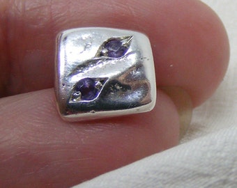 Individual Silver Stud Earring with two amethysts, handmade single stud earring