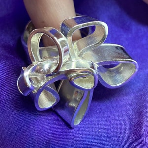 Large Size X 1/2 Flower Ring, Handmade size 12 silver Ribbon Flower ring