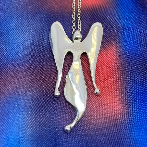 Silver Elegant Angel Pendant, Handmade, hallmarked silver angel jewellery