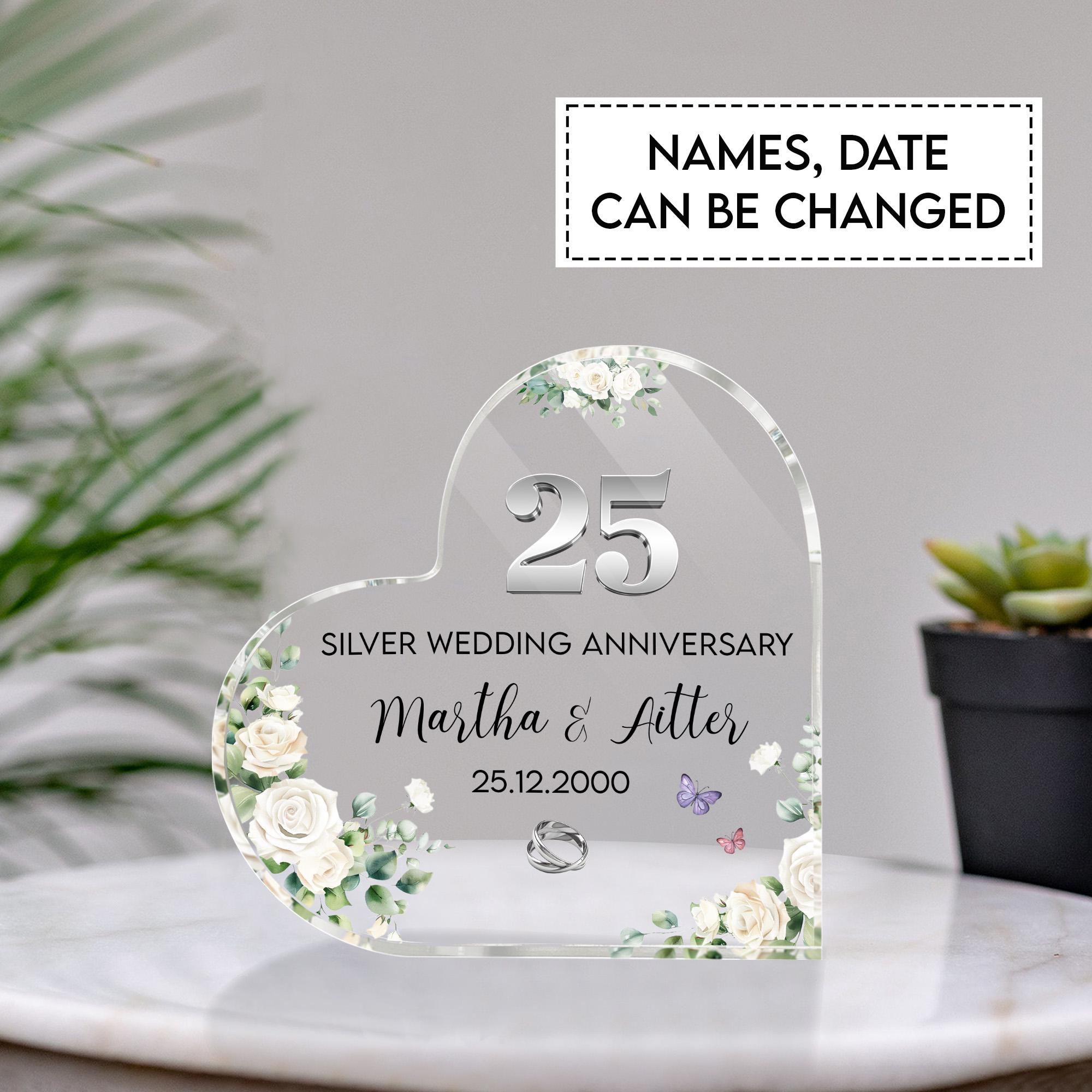 Personalized 25th Wedding Anniversary Gift, Silver Anniversary Heart ...