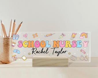 Personalized School Nurse Desk Sign, Custom Acrylic Name Plate, Nurse Desk Name Sign, Nurse Gift, Cute Nurse Office Decor